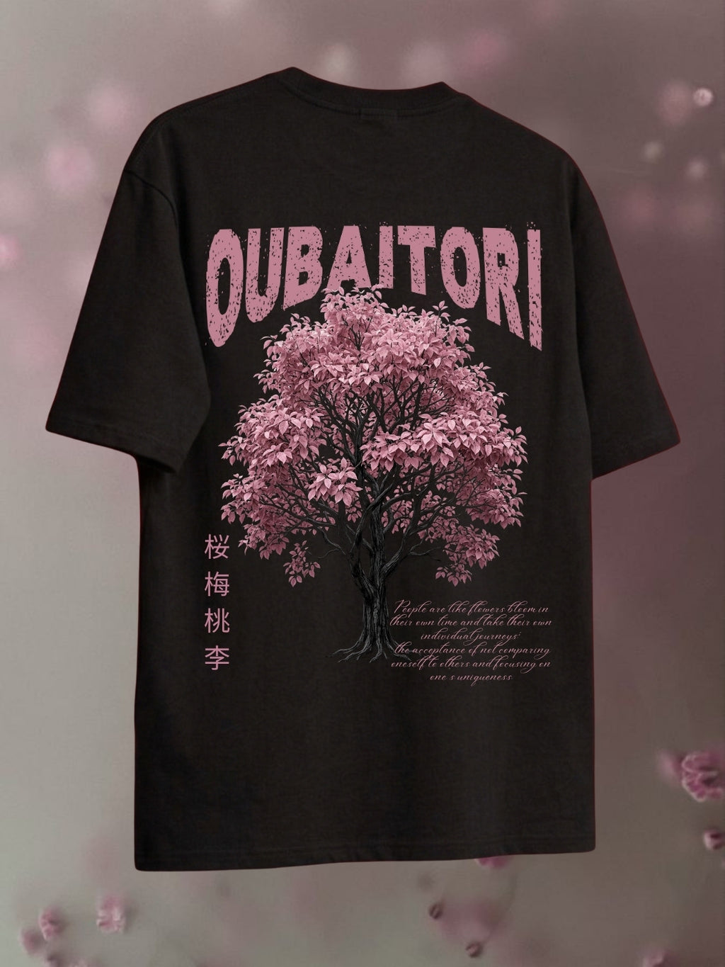Blossom Oubaitori  Black Oversized Tee
