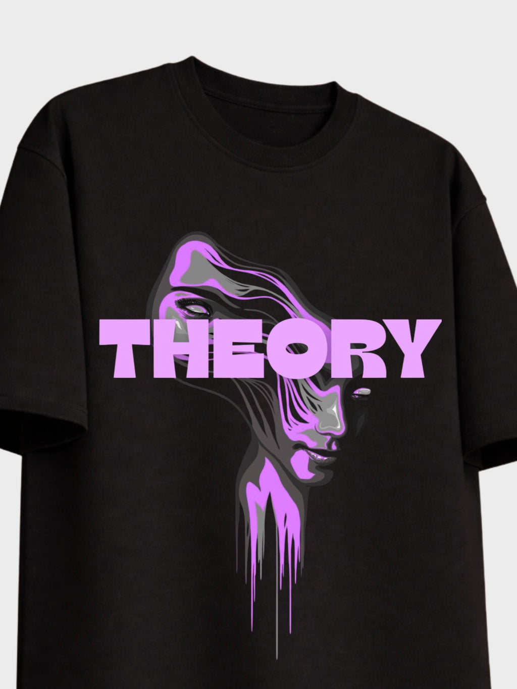 Black theory oversized boxy fit  t-shirt with a purple graphic design 