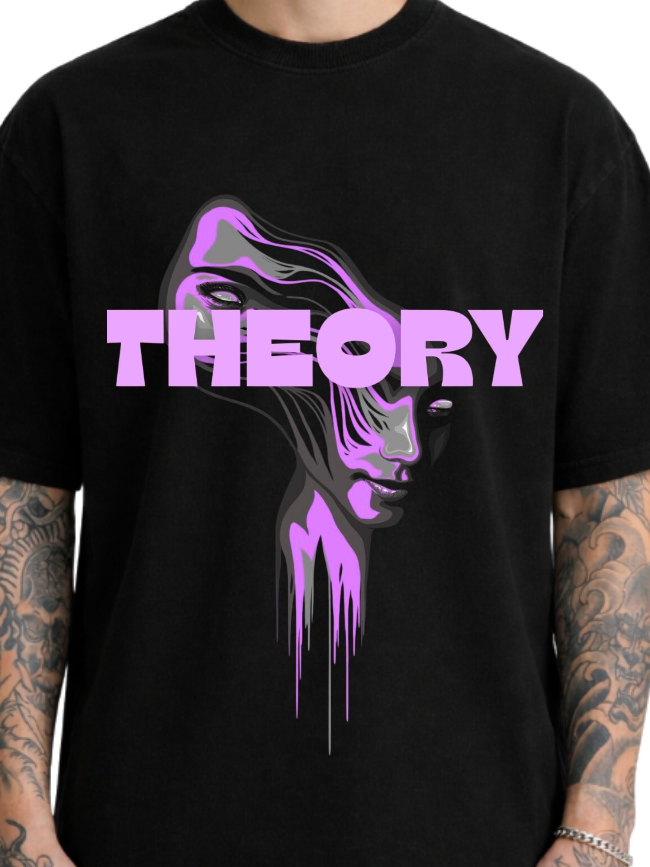 Closeup of theory boxy fit oversized tshirt 