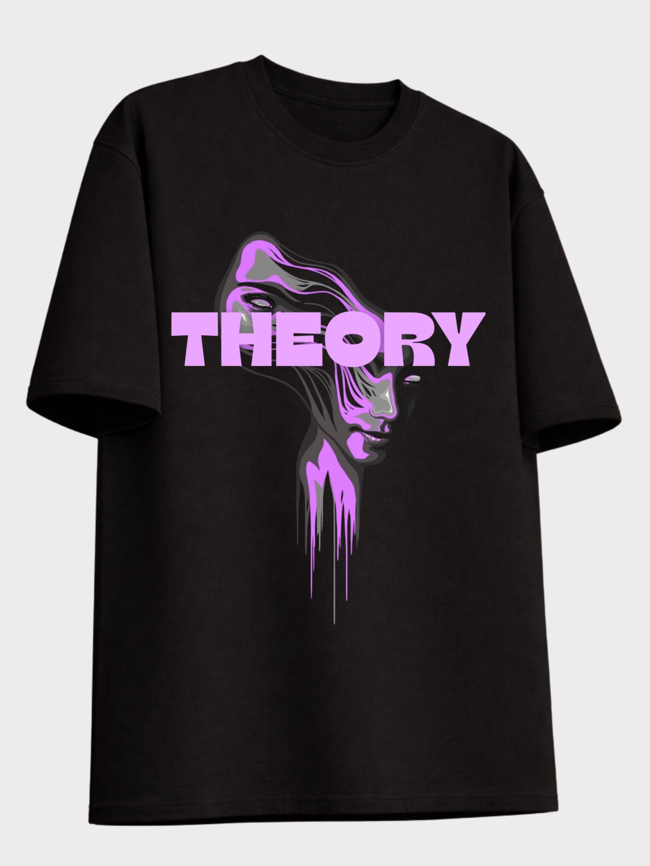 floating black tshirt with purple graphic design 