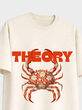 The Crab Mentality off white  boxy fit T-shirt with red crab graphic and Theory text