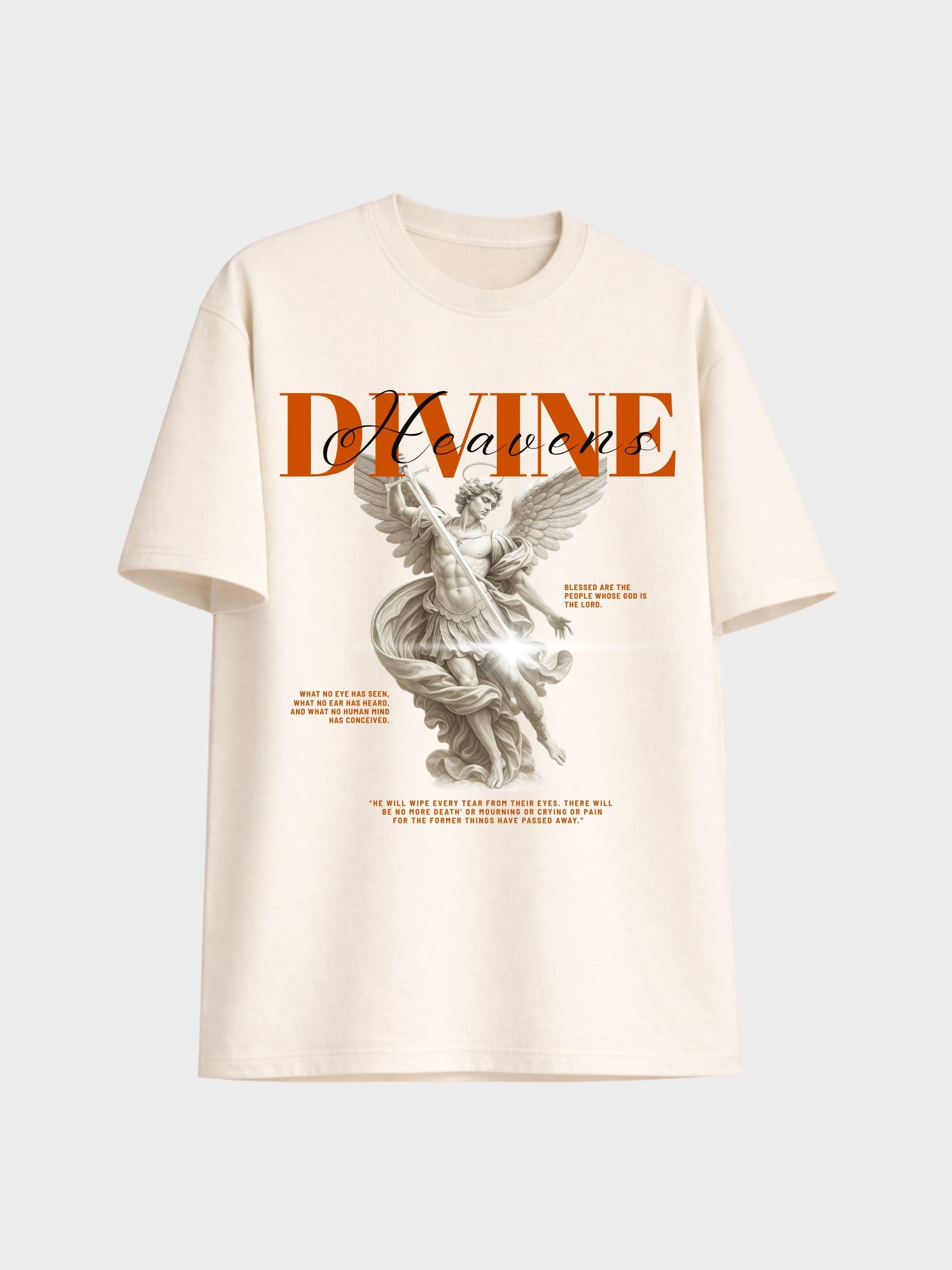 Divine Heaven off-white boxy fit T-shirt with angel graphic and Divine typography