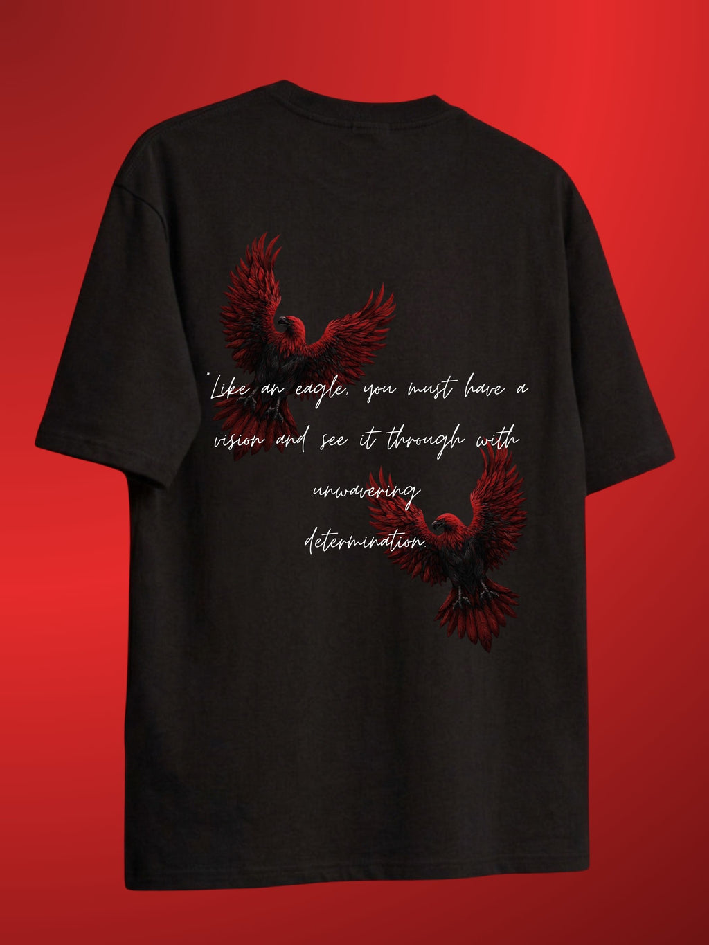 No Ceiling black boxy fit T-shirt back with red eagle graphic and quote
